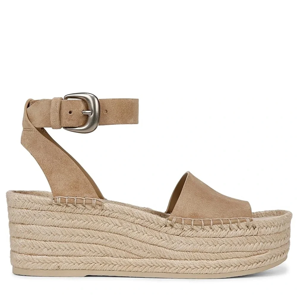 VINCE Women's Classic Espadrille Wedge Sandal Color: Dune Tan Leather size 8